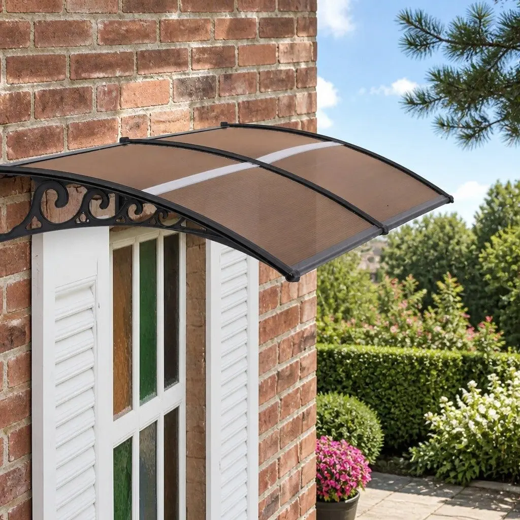 Awning Polycarbonate 0.8m x 2m Brown Panel Black Bracket