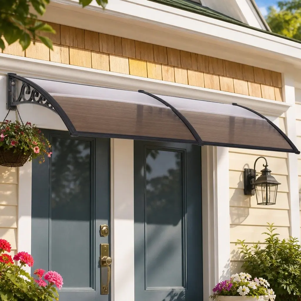 Awning Polycarbonate 0.8m x 2m Brown Panel Black Bracket