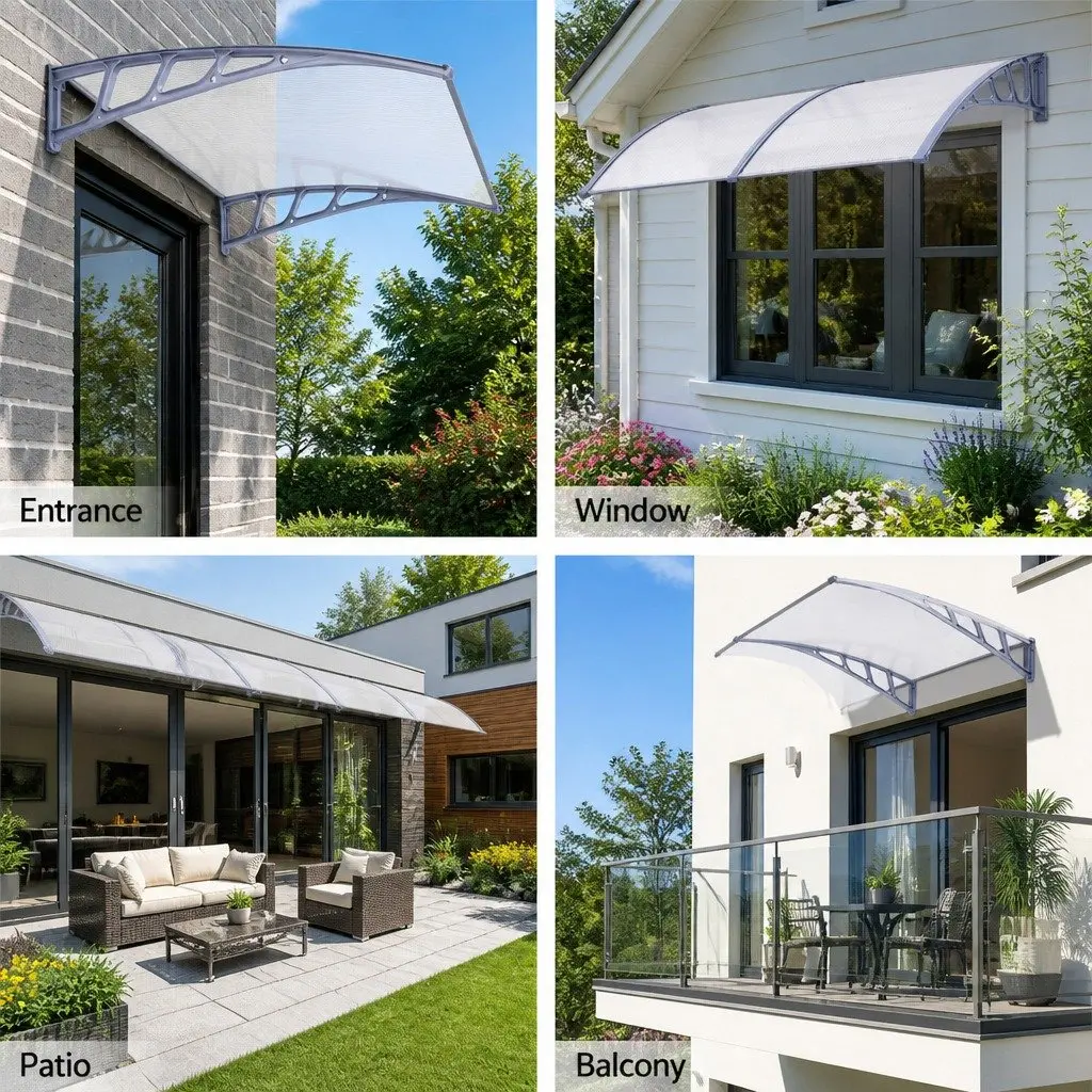 Awning Canopy Polycarbonate 1.5M x 2M Clear Grey Frame