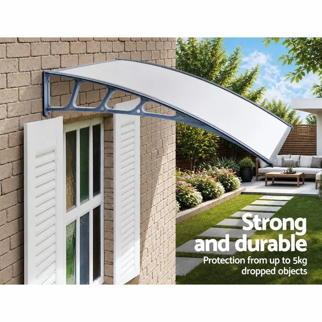 Awning Canopy Polycarbonate 1.5M x 2M Clear Grey Frame