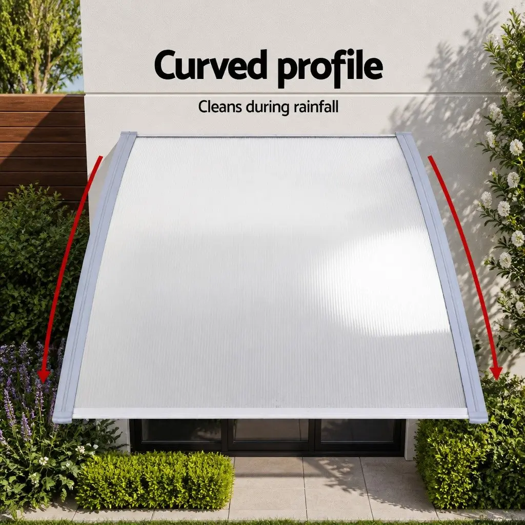 Awning Canopy Polycarbonate 1.5M x 2M Clear Grey Frame
