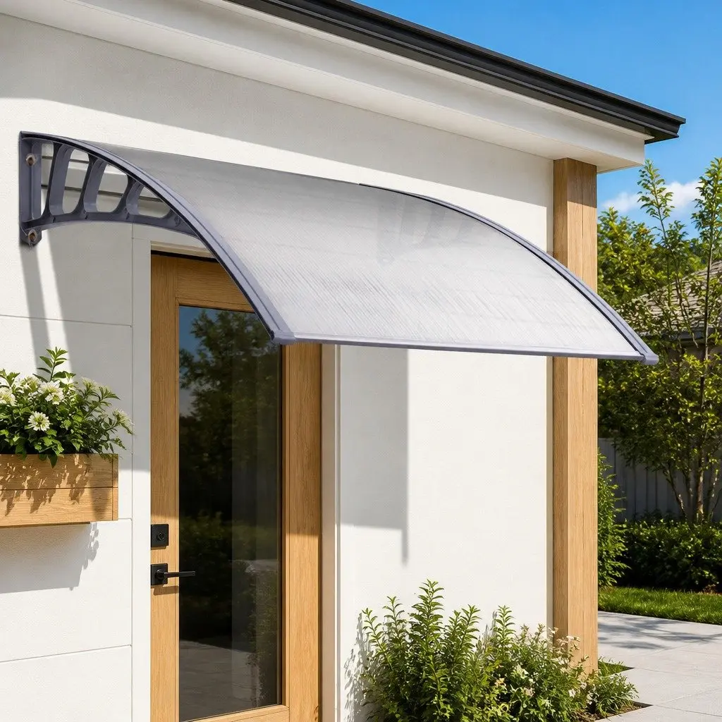 1.5m x 3m Clear Panel Window Door Awning with Grey Brackets