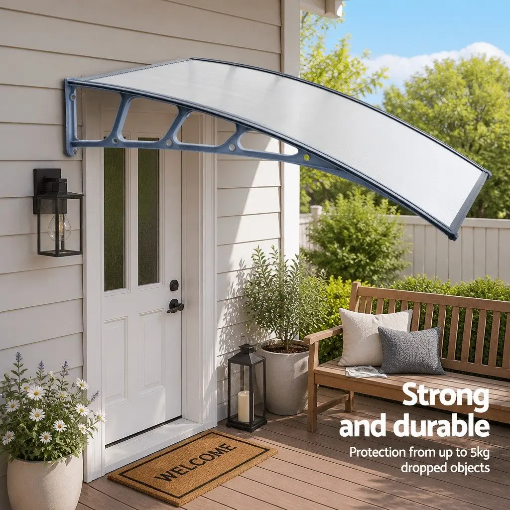 1.5m x 3m Clear Panel Window Door Awning with Grey Brackets