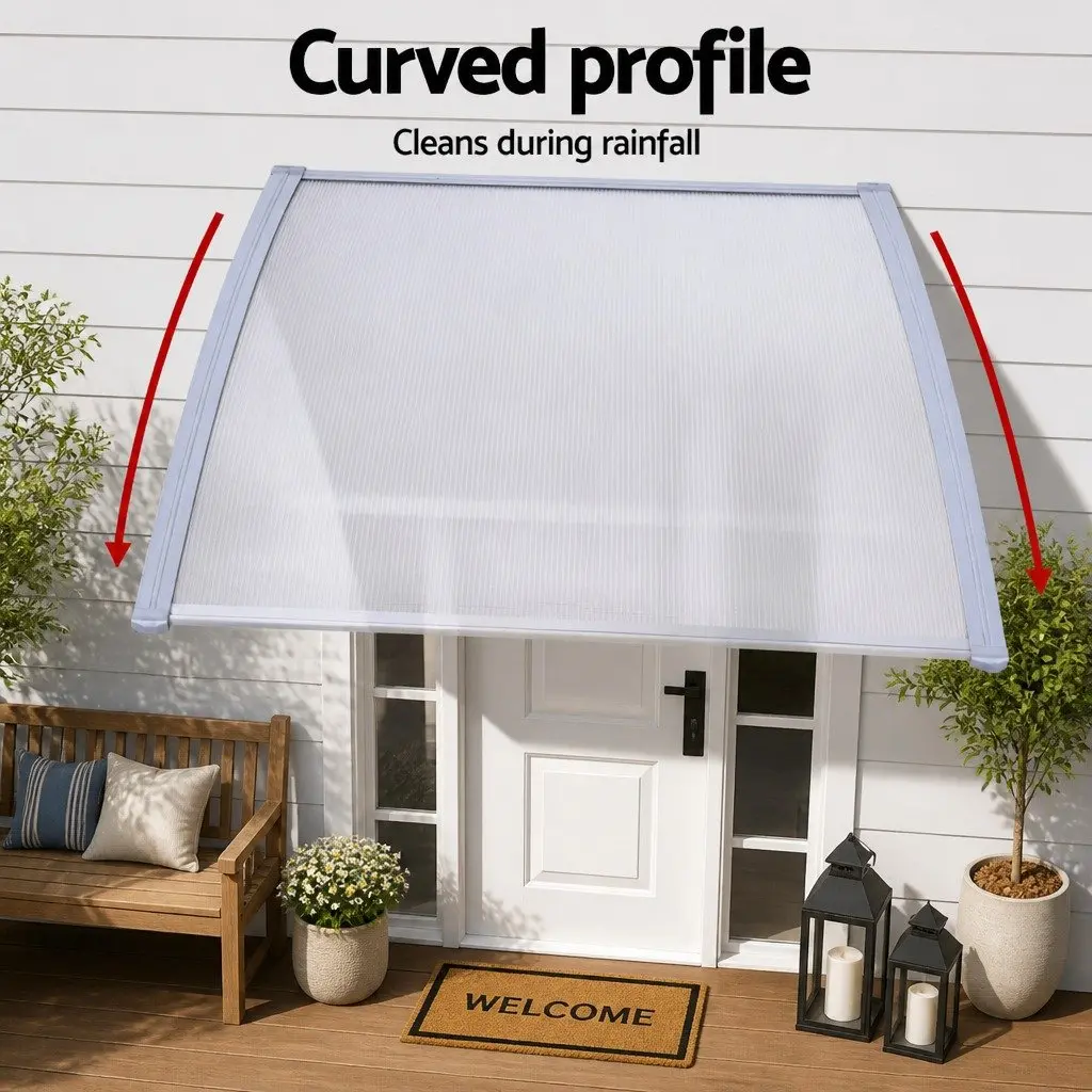 1.5m x 3m Clear Panel Window Door Awning with Grey Brackets