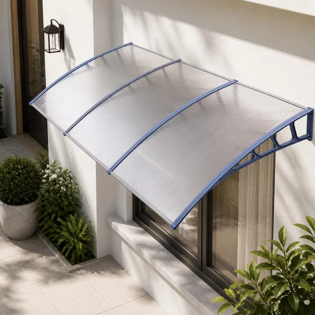1.5m x 3m Clear Panel Window Door Awning with Grey Brackets