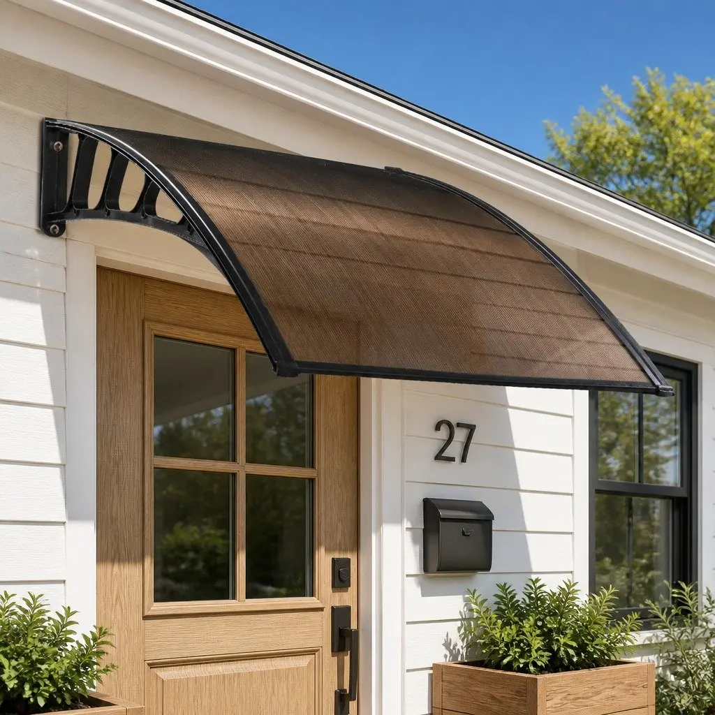 1.5M x 3M Brown Awning Canopy with Black Brackets