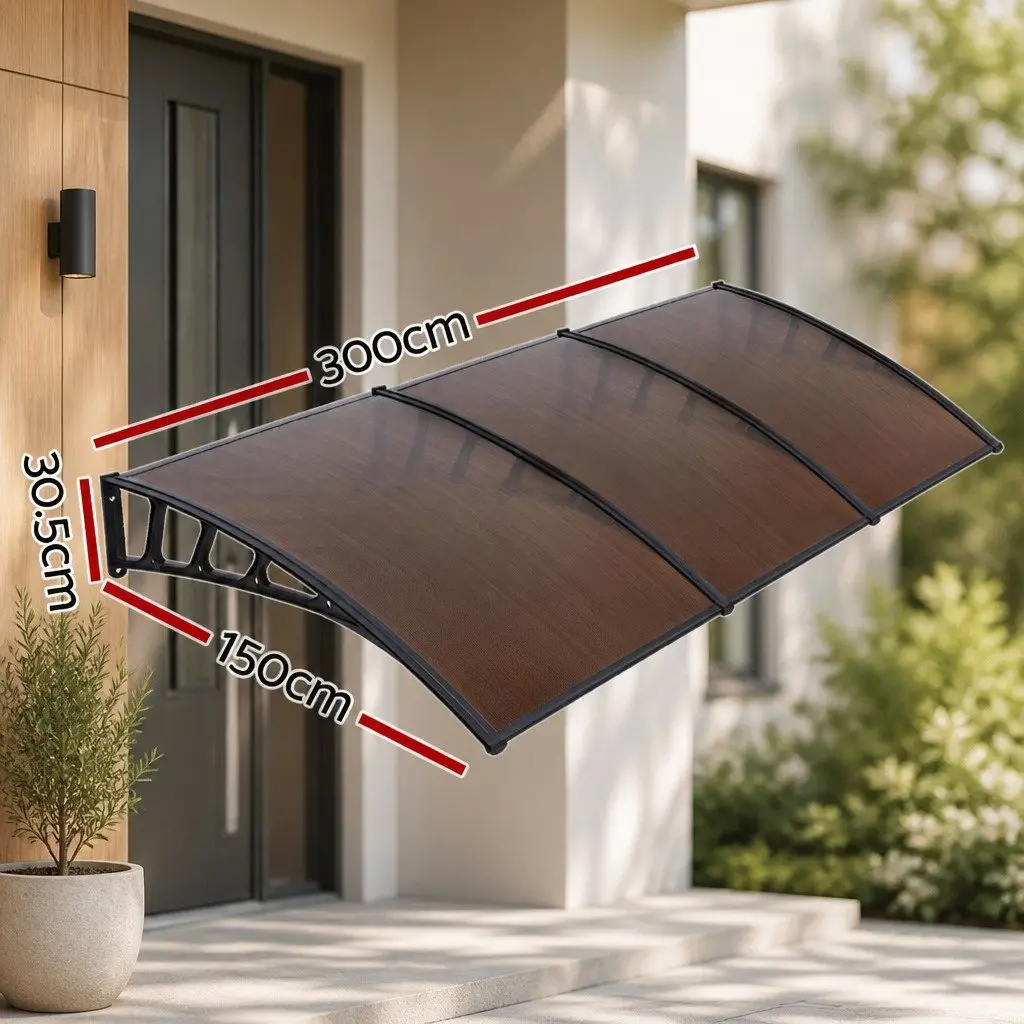 1.5M x 3M Brown Awning Canopy with Black Brackets