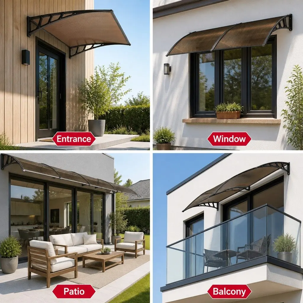 1.5M x 3M Brown Awning Canopy with Black Brackets