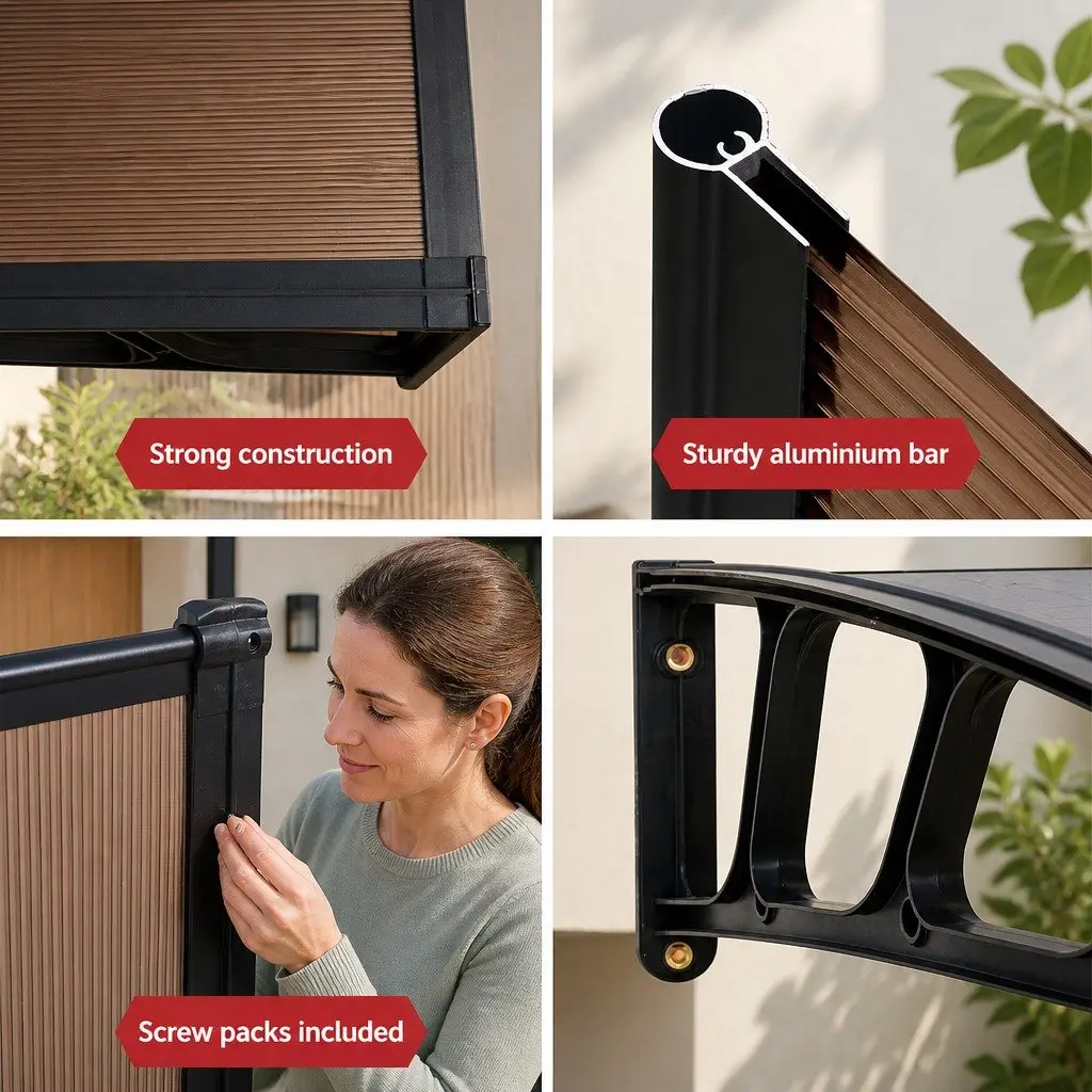 1.5M x 3M Brown Awning Canopy with Black Brackets
