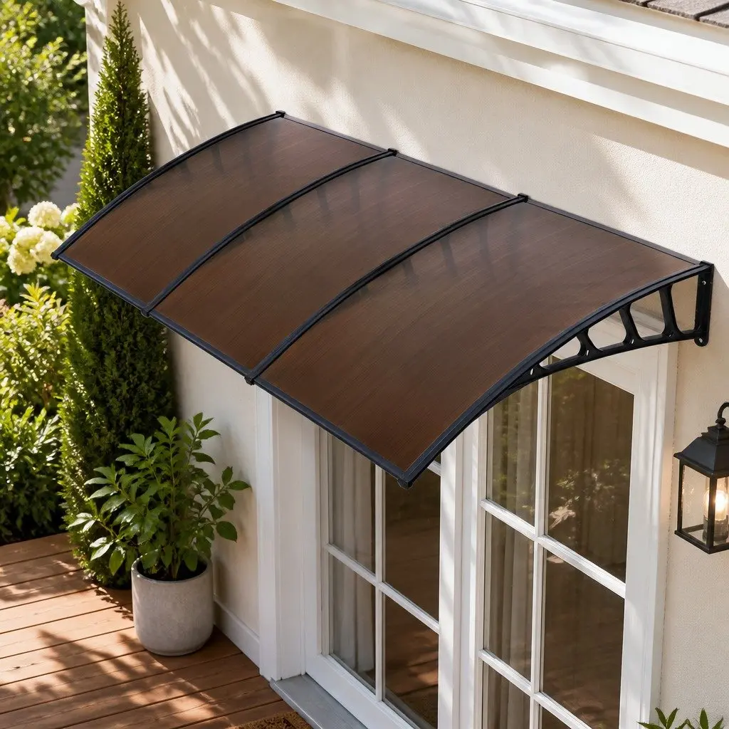 1.5M x 3M Brown Awning Canopy with Black Brackets