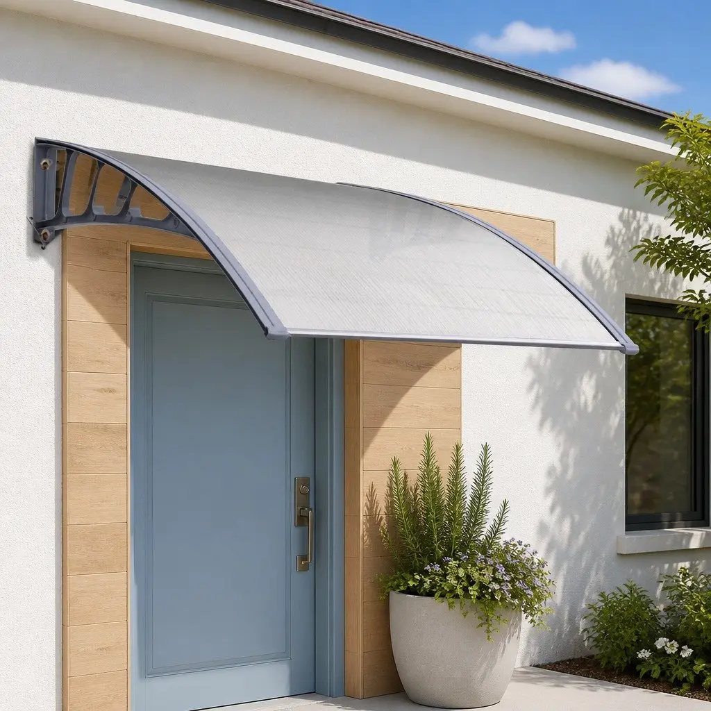 1.5m x 4m Clear Panel Awning Canopy with Grey Brackets