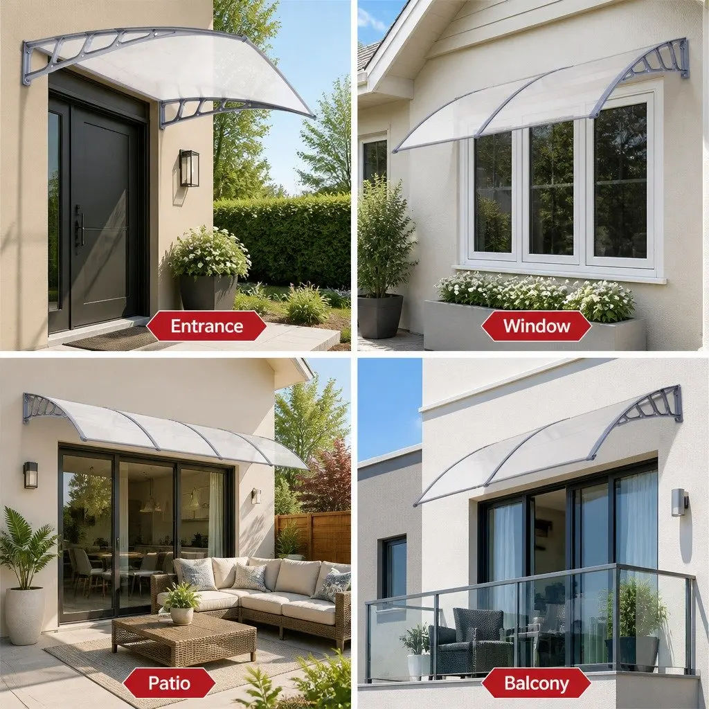 1.5m x 4m Clear Panel Awning Canopy with Grey Brackets
