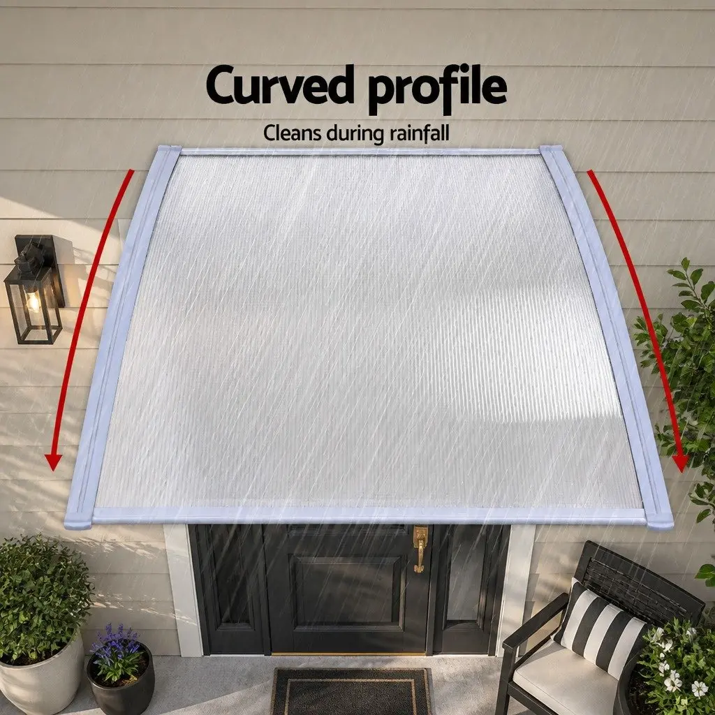 1.5m x 4m Clear Panel Awning Canopy with Grey Brackets