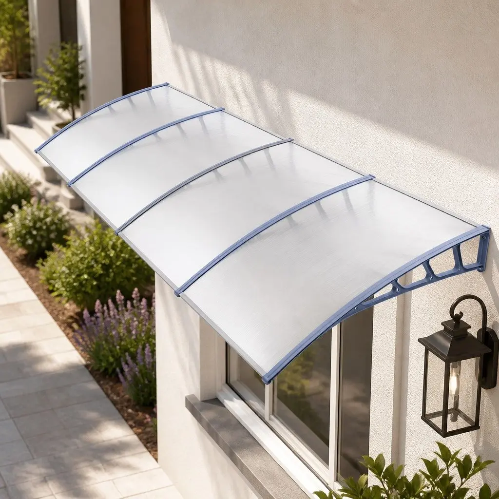 1.5m x 4m Clear Panel Awning Canopy with Grey Brackets