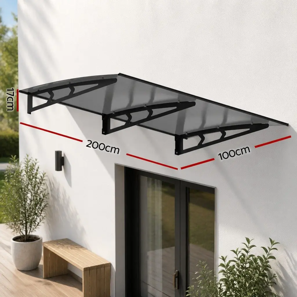 Grey Polycarbonate Window Door Awning 1m x 2m