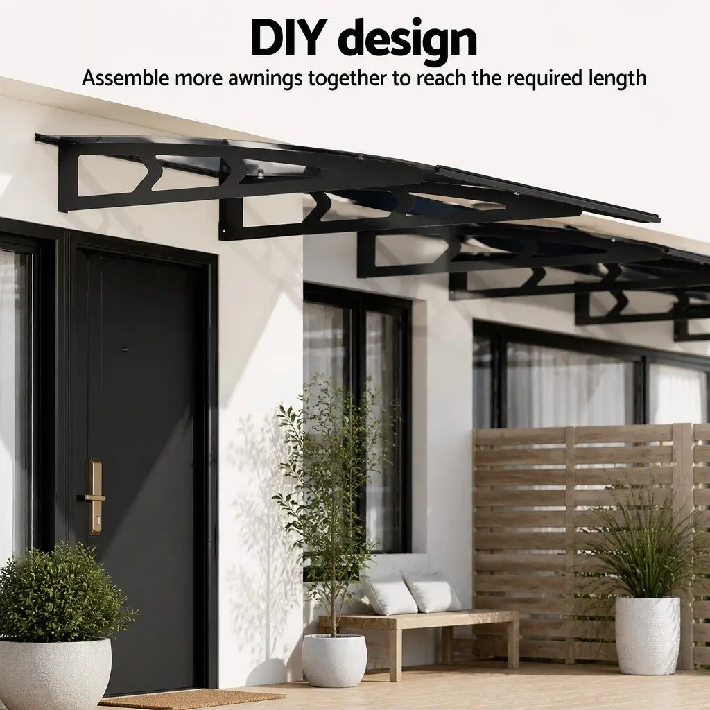 Grey Polycarbonate Window Door Awning 1m x 2m