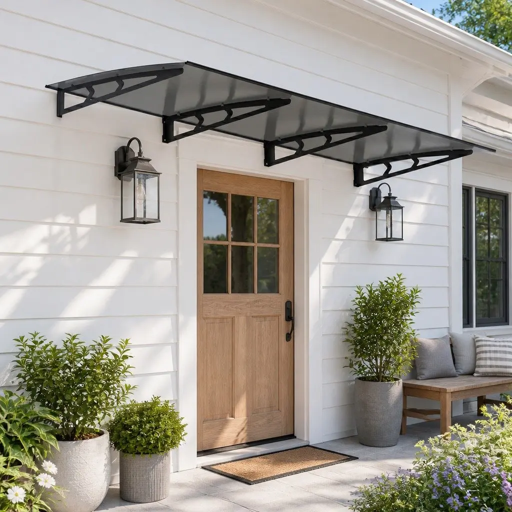 Grey Polycarbonate Window Door Awning 1m x 3m Metal Frame