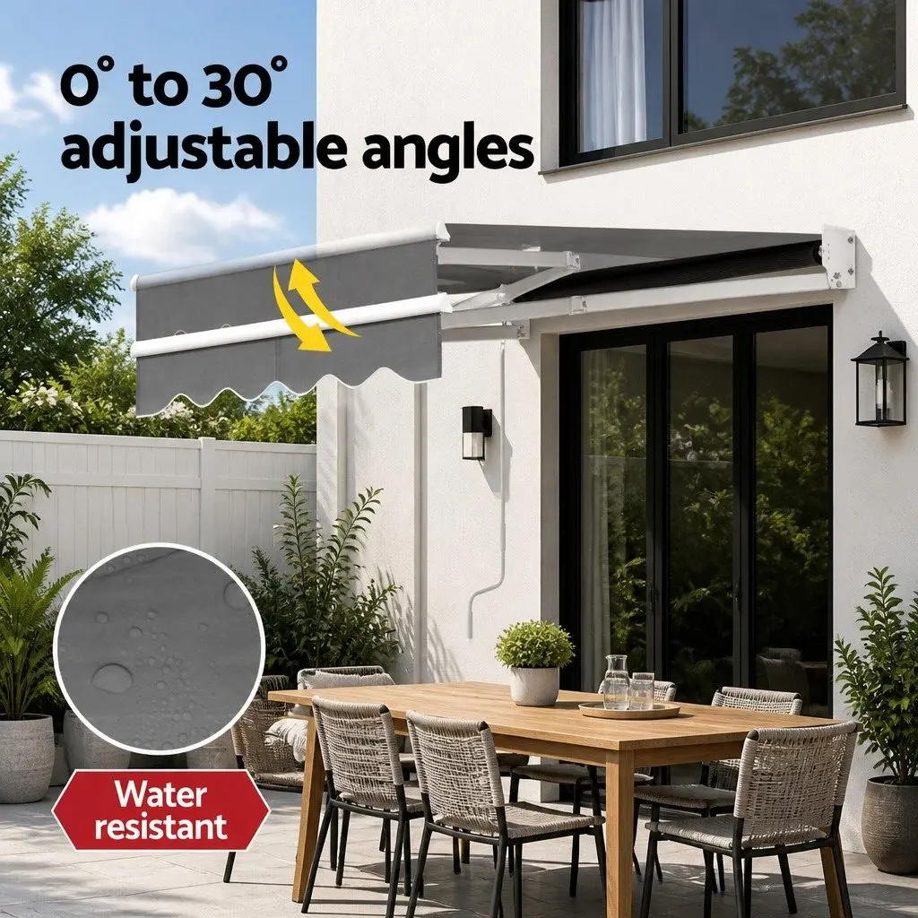 Manual Retractable Folding Arm Awning 2m x 1.5m Grey