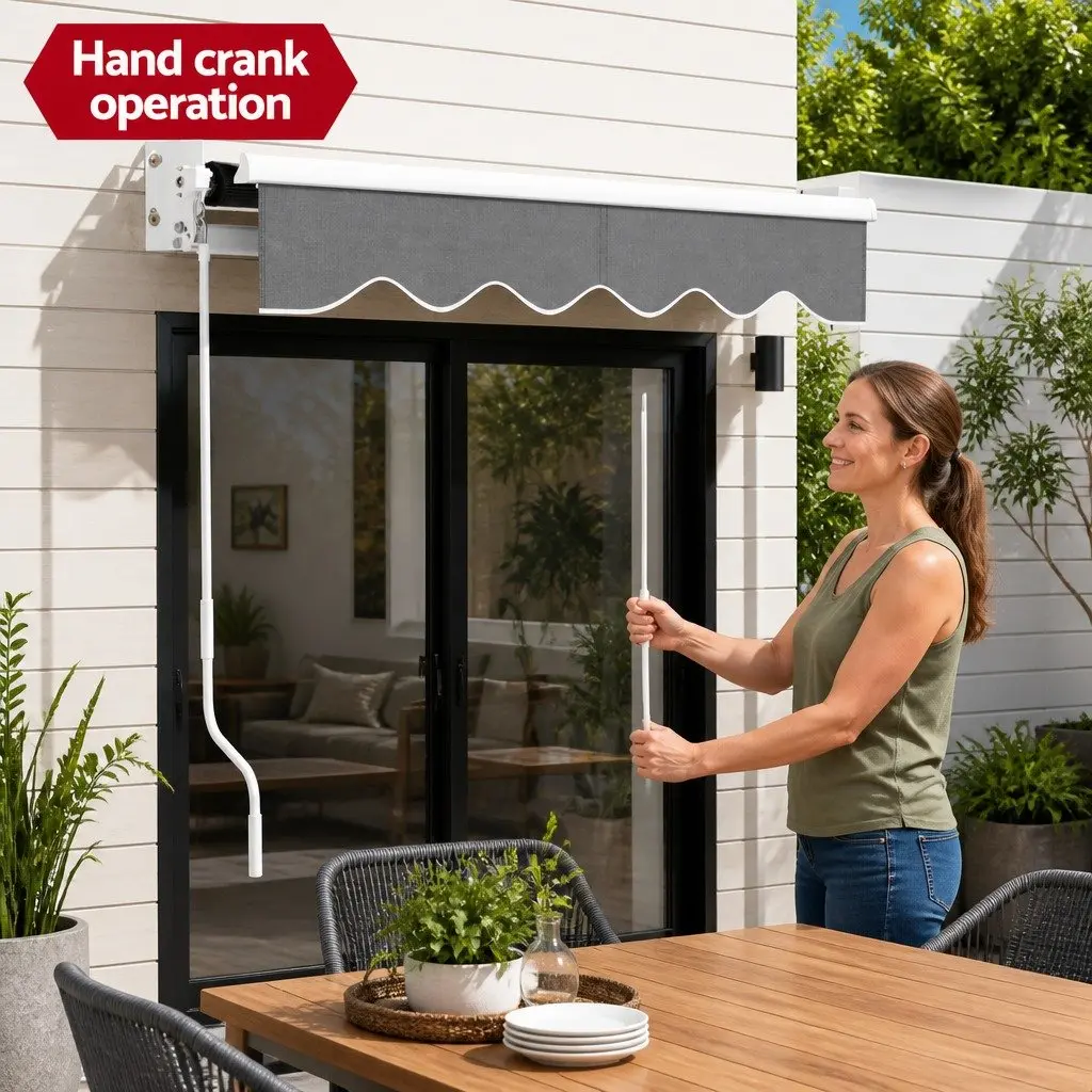 Manual Retractable Folding Arm Awning 2m x 1.5m Grey