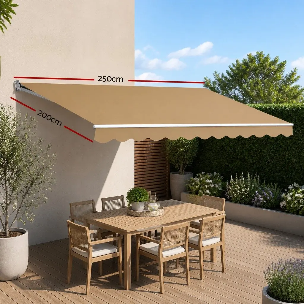 Folding Arm Awning Polyester 2.5m x 2m Beige