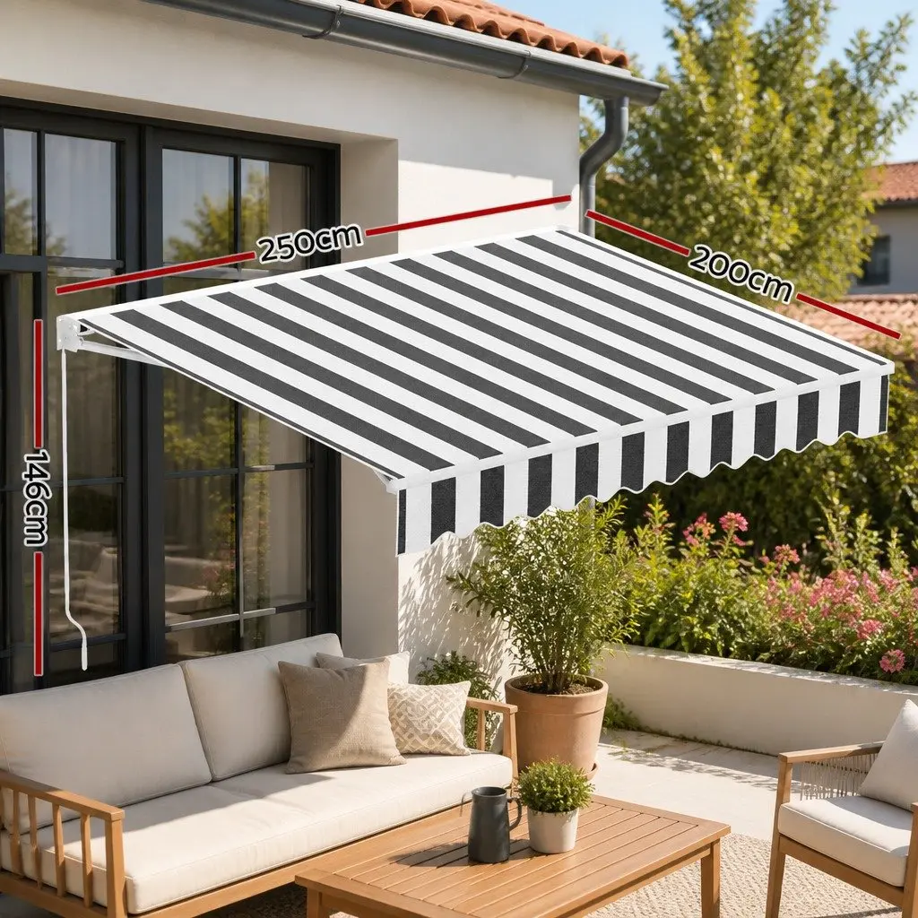 Folding Arm Awning Aluminium 2.5m x 2m Grey or White
