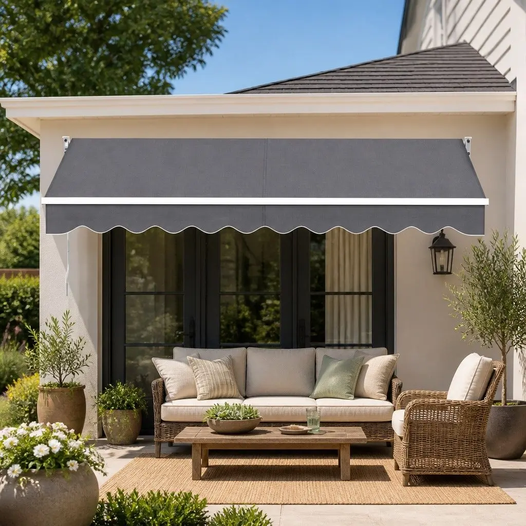 Folding Arm Awning Aluminium 3M X 2M Grey Polyester