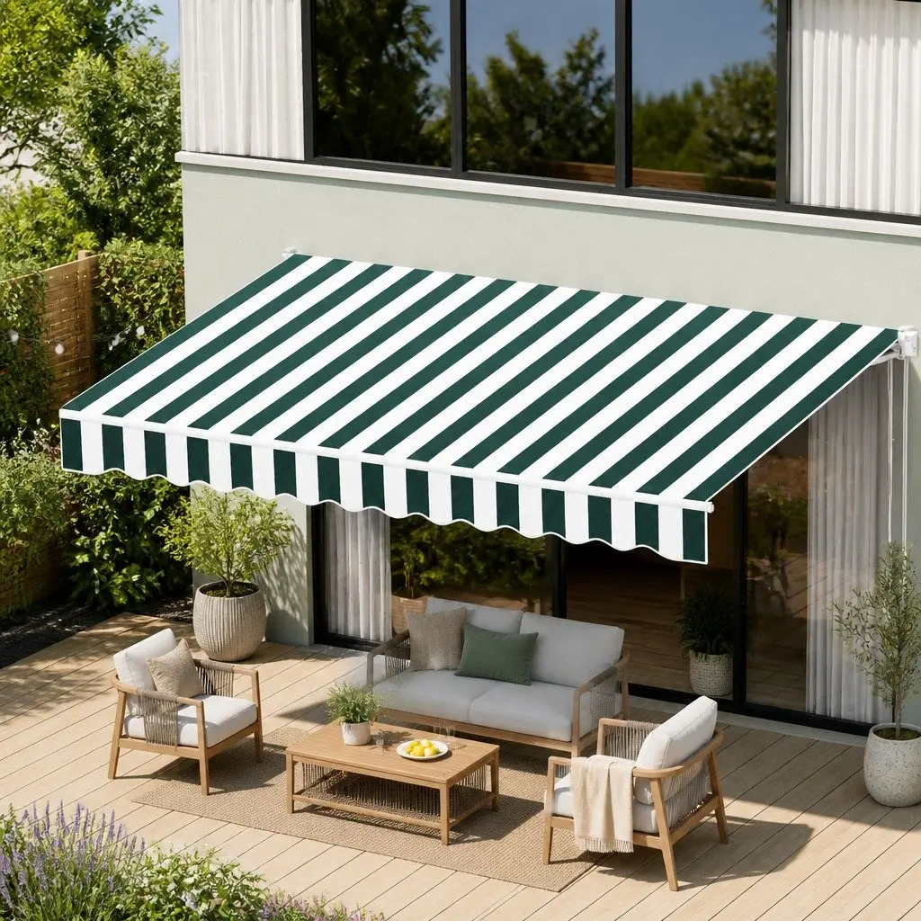 Folding Arm Awning Aluminium 3m x 2.5m Green White
