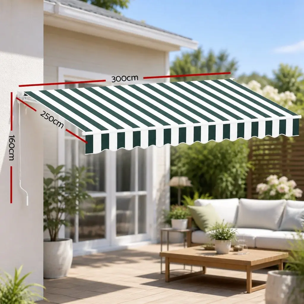 Folding Arm Awning Aluminium 3m x 2.5m Green White