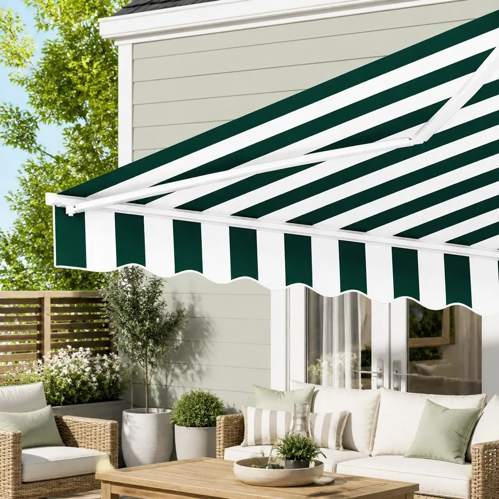 Folding Arm Awning Aluminium 3m x 2.5m Green White