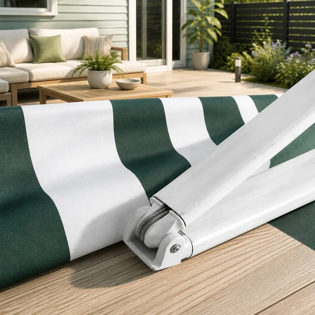 Folding Arm Awning Aluminium 3m x 2.5m Green White