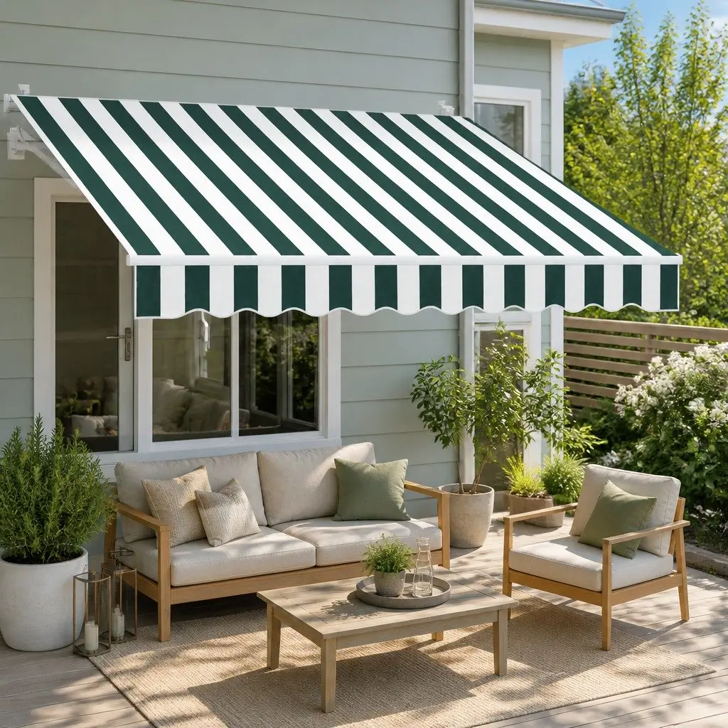 Folding Arm Awning Aluminium 3m x 2.5m Green White