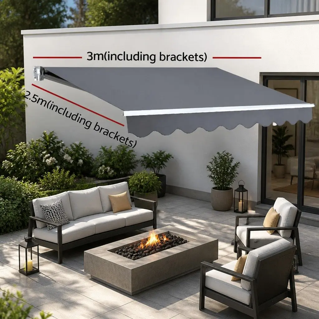 Folding Arm Awning Aluminium 3m x 2.5m Grey