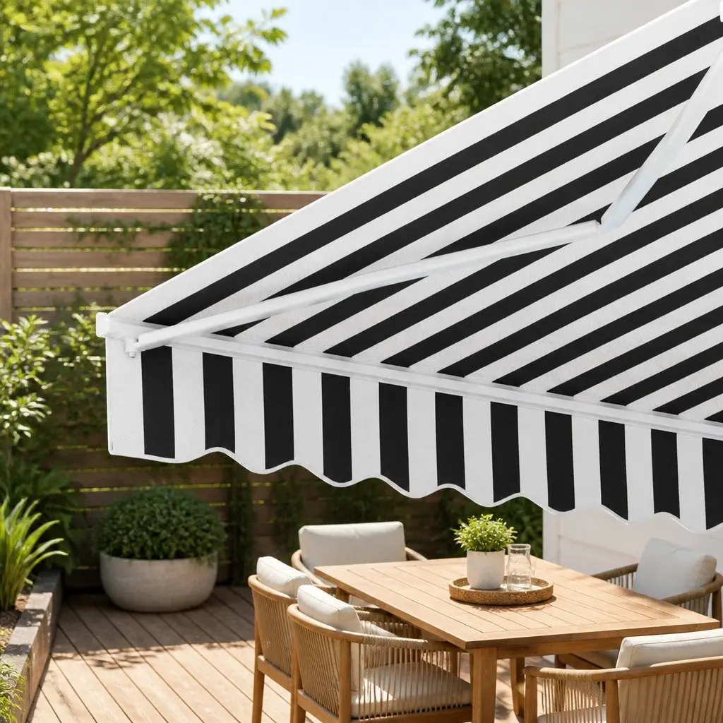 Folding Arm Awning Aluminium 3m x 2.5m Grey Polyester Manual Sunshade