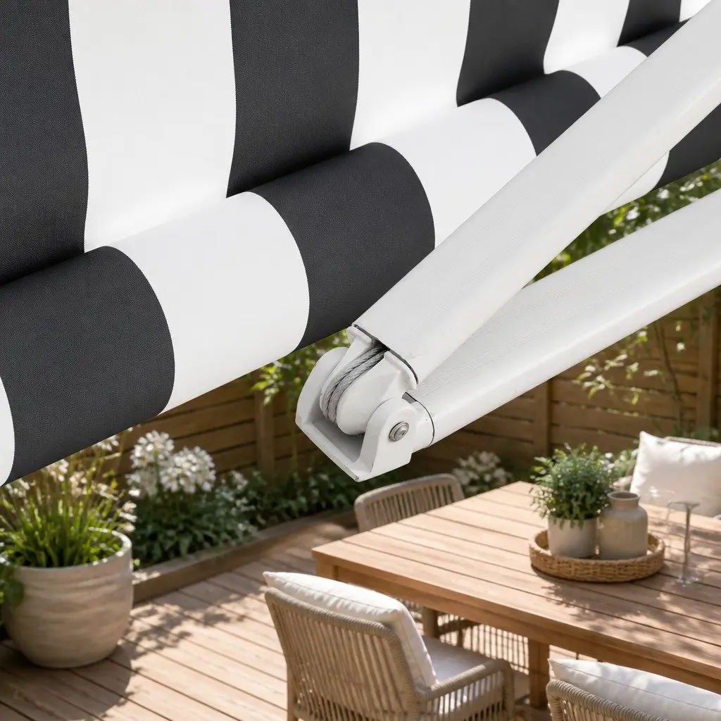 Folding Arm Awning Aluminium 3m x 2.5m Grey Polyester Manual Sunshade