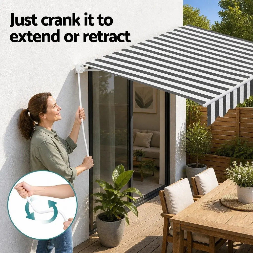 Folding Arm Awning Aluminium 3m x 2.5m Grey Polyester Manual Sunshade