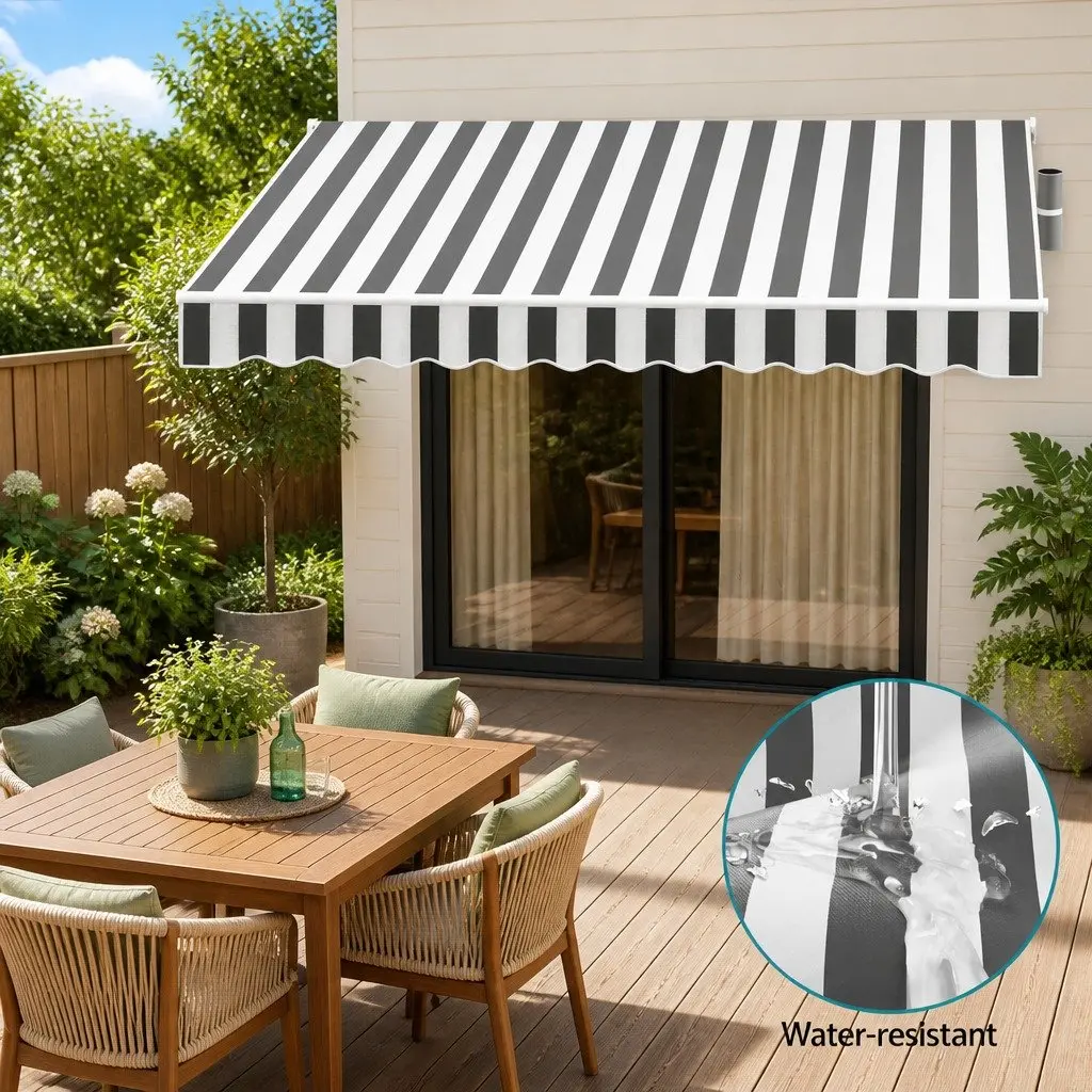 Folding Arm Awning Aluminium 3m x 2.5m Grey Polyester Manual Sunshade