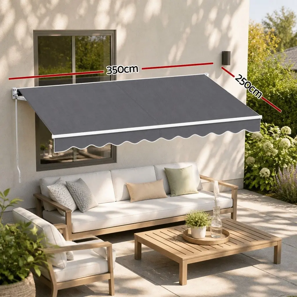 Folding Arm Awning Aluminium 3.5M x 2.5M Grey