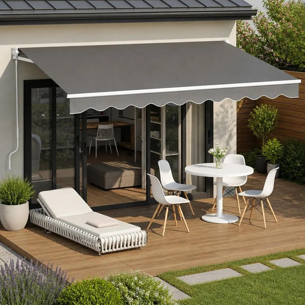 Folding Arm Awning Aluminium 3.5M x 2.5M Grey