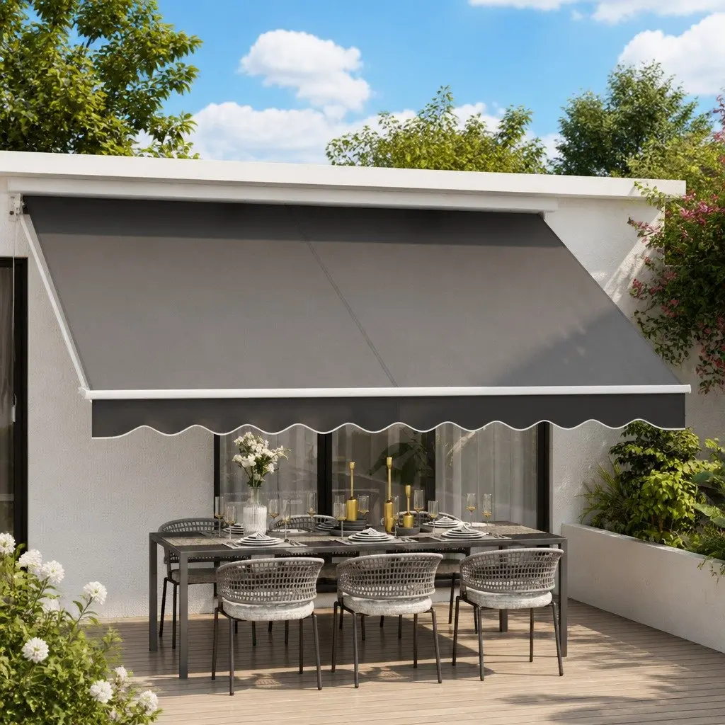 Folding Arm Awning 4m x 2.5m Grey Outdoor Shade