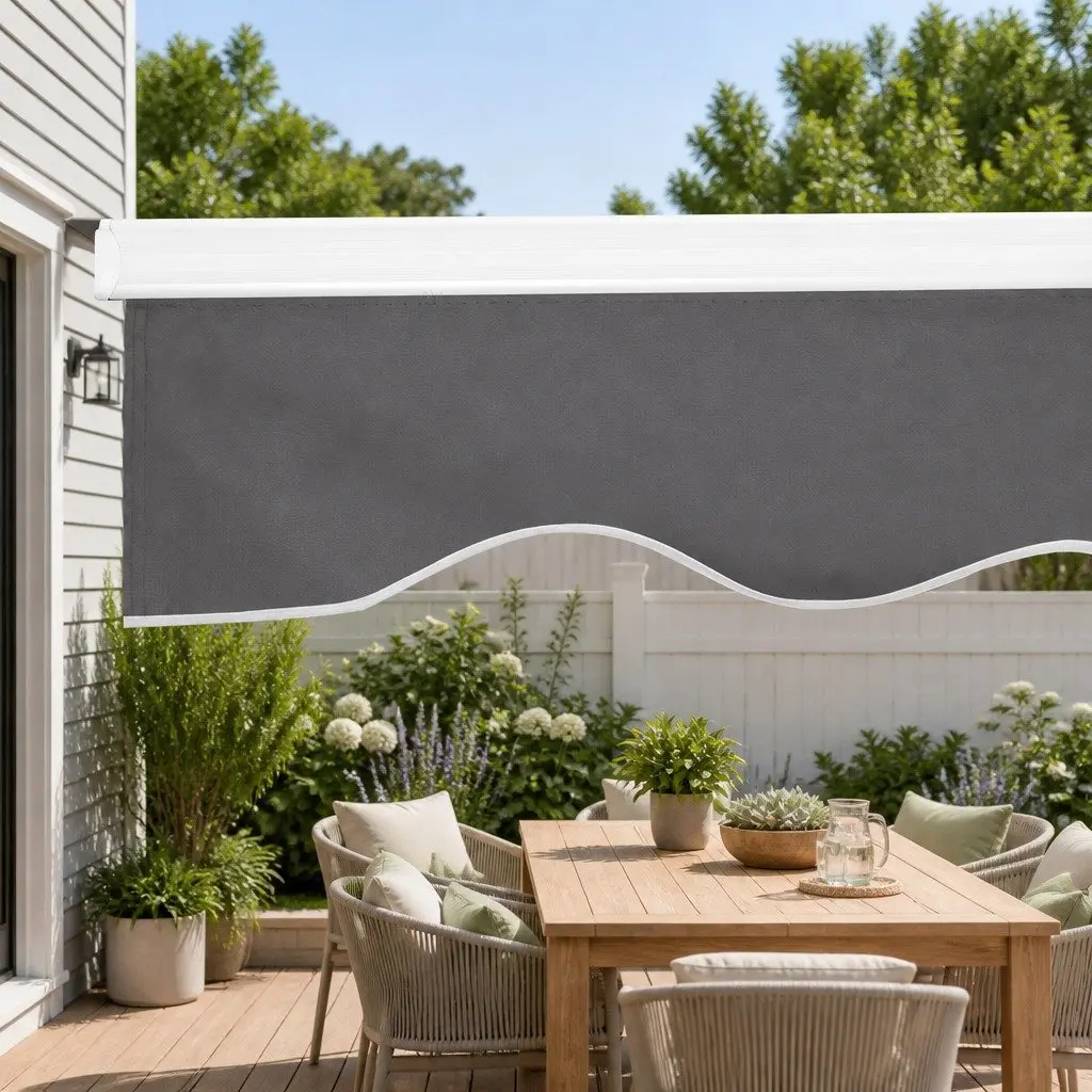 Folding Arm Awning 4m x 2.5m Grey Outdoor Shade
