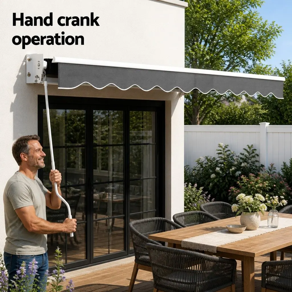 Folding Arm Awning 4m x 2.5m Grey Outdoor Shade