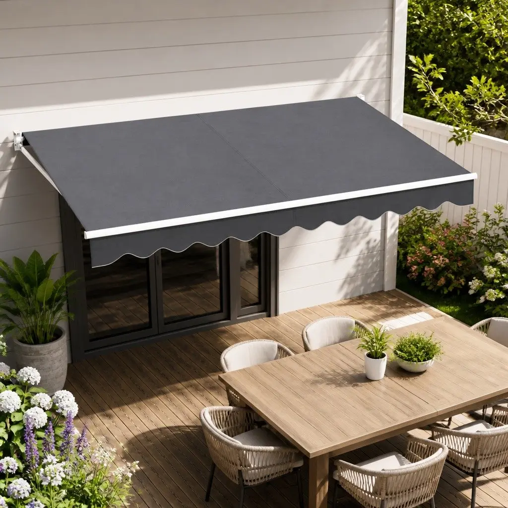 Folding Arm Awning 4m x 2.5m Grey Outdoor Shade
