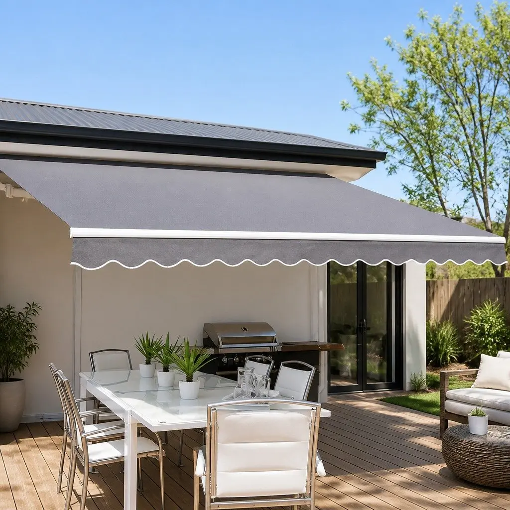 Folding Arm Awning Manual Retractable Sunshade Outdoor Patio Garden 4M x 2.5M