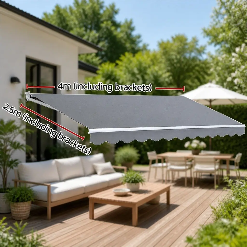 Folding Arm Awning Manual Retractable Sunshade Outdoor Patio Garden 4M x 2.5M