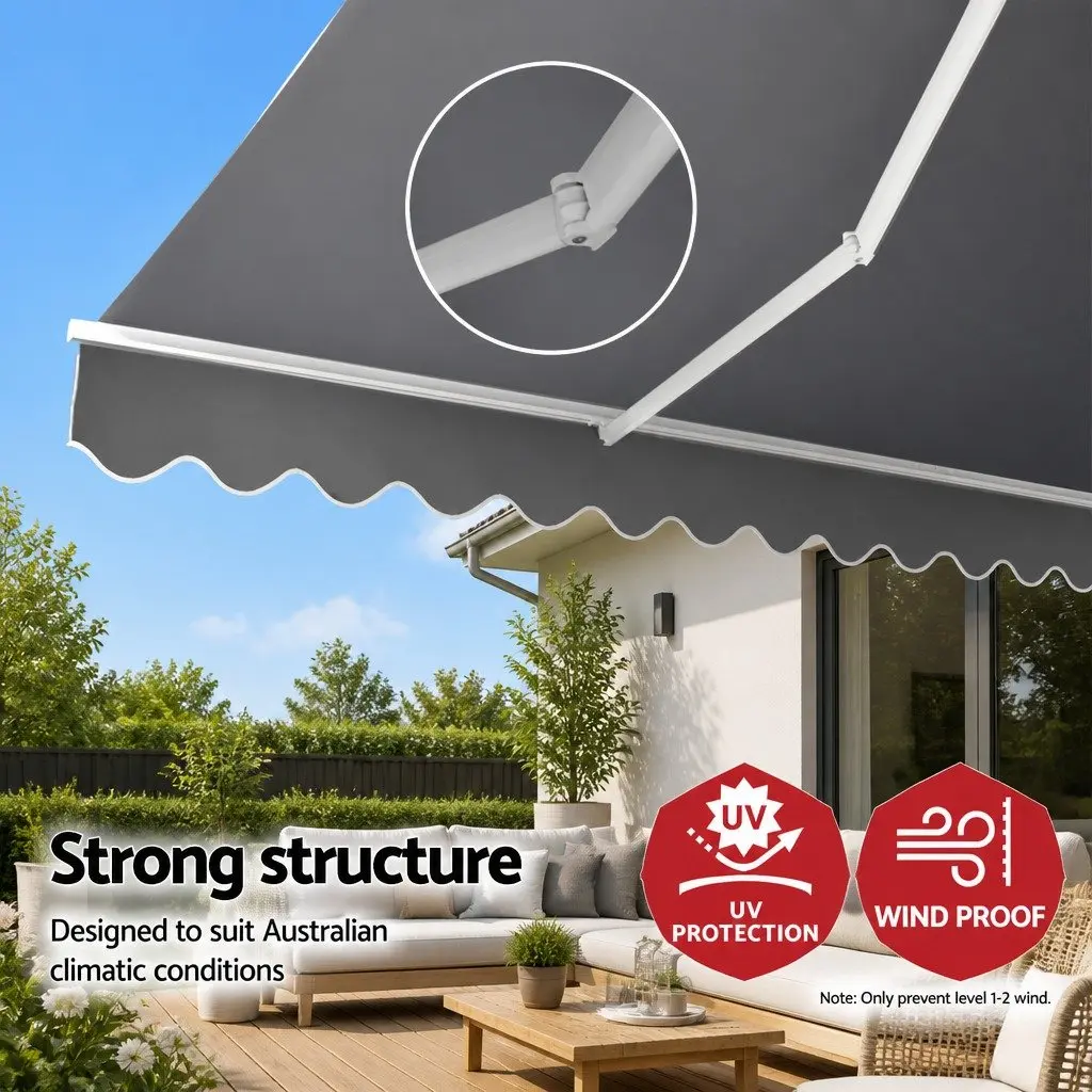 Folding Arm Awning Manual Retractable Sunshade Outdoor Patio Garden 4M x 2.5M