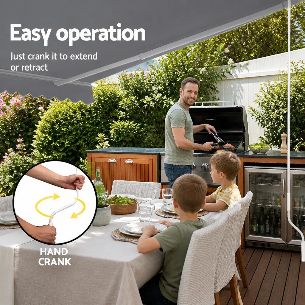 Folding Arm Awning Manual Retractable Sunshade Outdoor Patio Garden 4M x 2.5M
