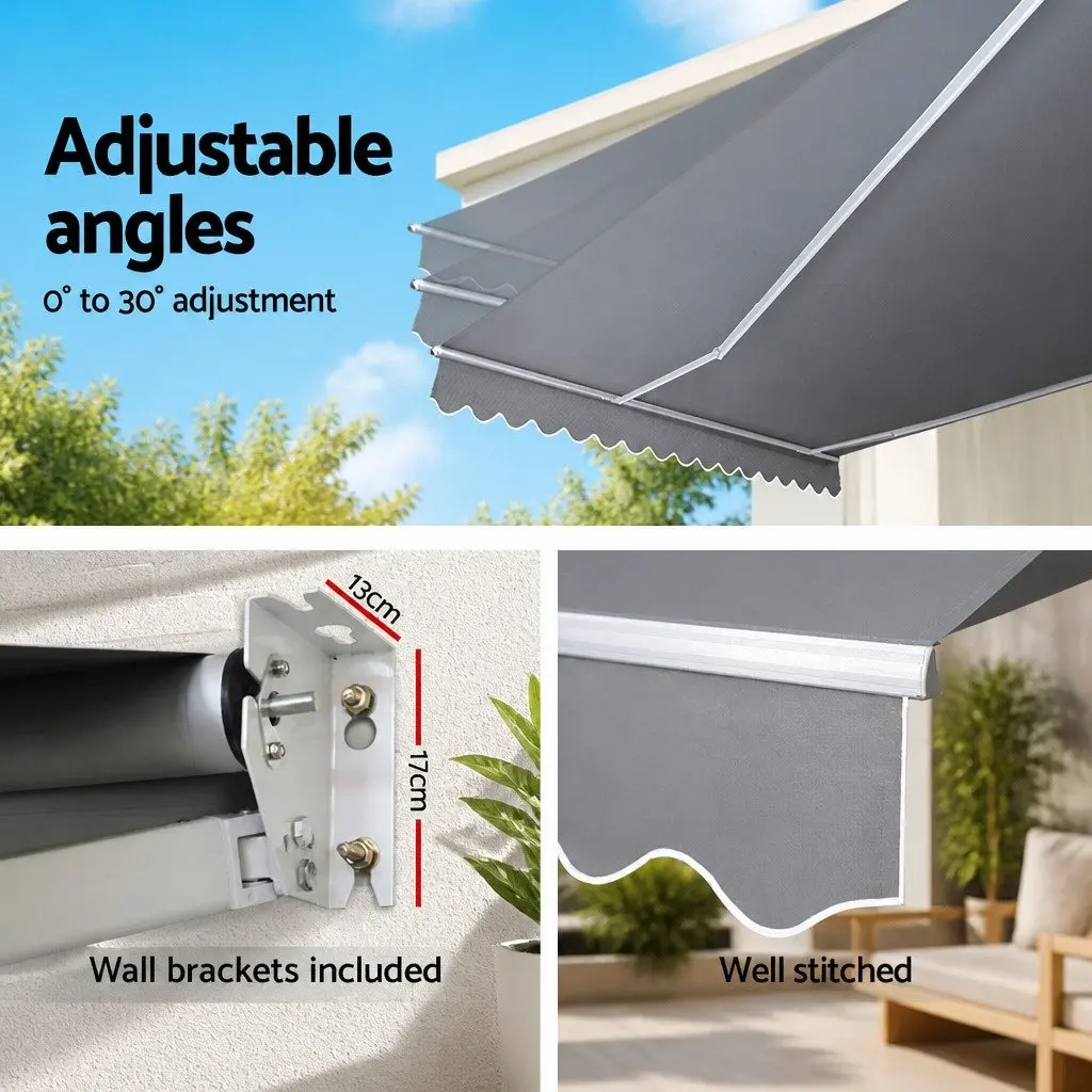Folding Arm Awning Manual Retractable Sunshade Outdoor Patio Garden 4M x 2.5M