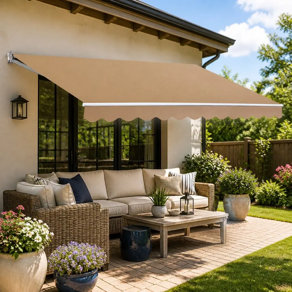 Folding Arm Awning Aluminium 4M x 3M Beige Polyester