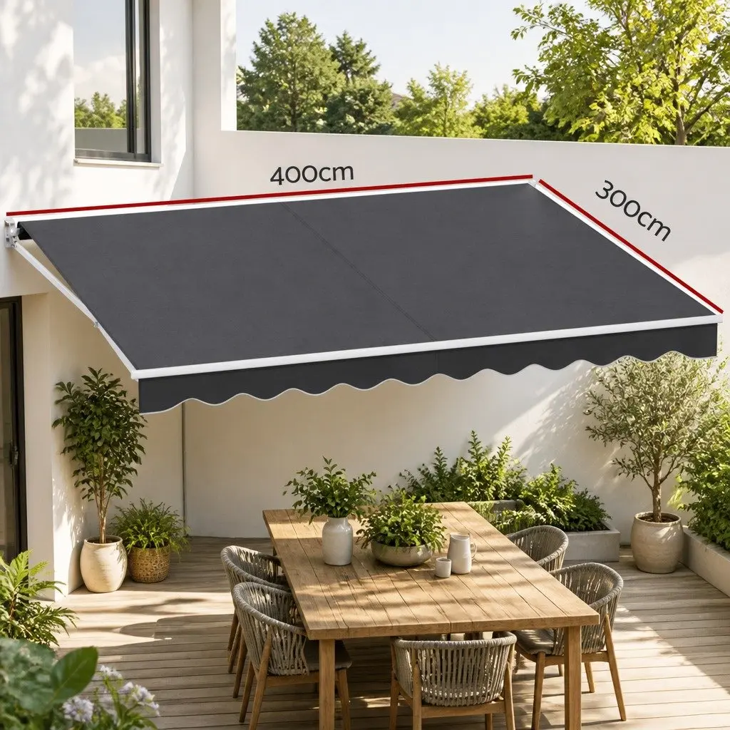 Folding Arm Awning Aluminium 4m x 3m Grey