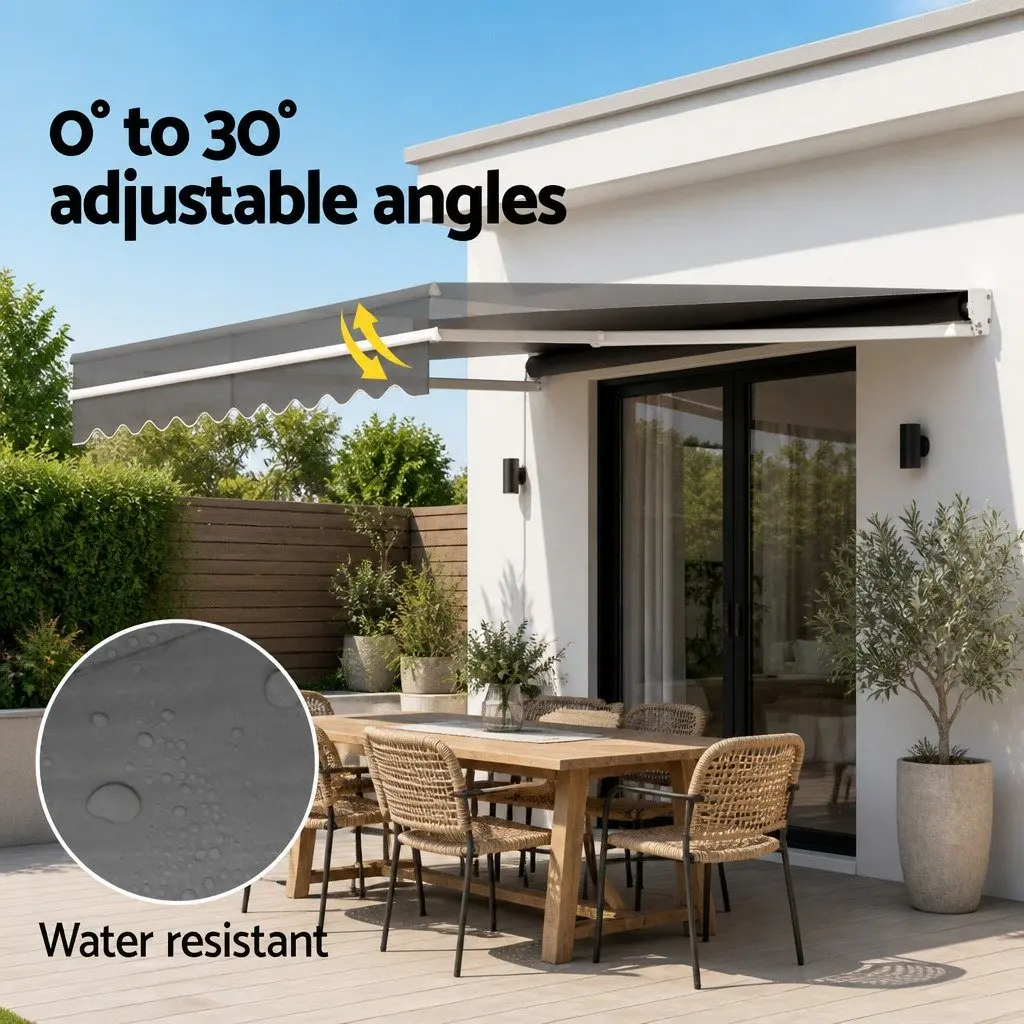 Folding Arm Awning Aluminium 4m x 3m Grey